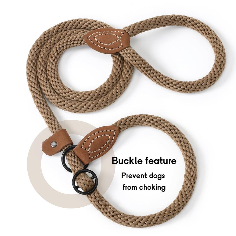 Mile High Life Slip Leads for Dogs | Heavy Duty Dog Training Leash | 4 Feet No Pull Slip Leashes w Leather Tip | Brown Rope Lead for Dogs Outside - Image 2